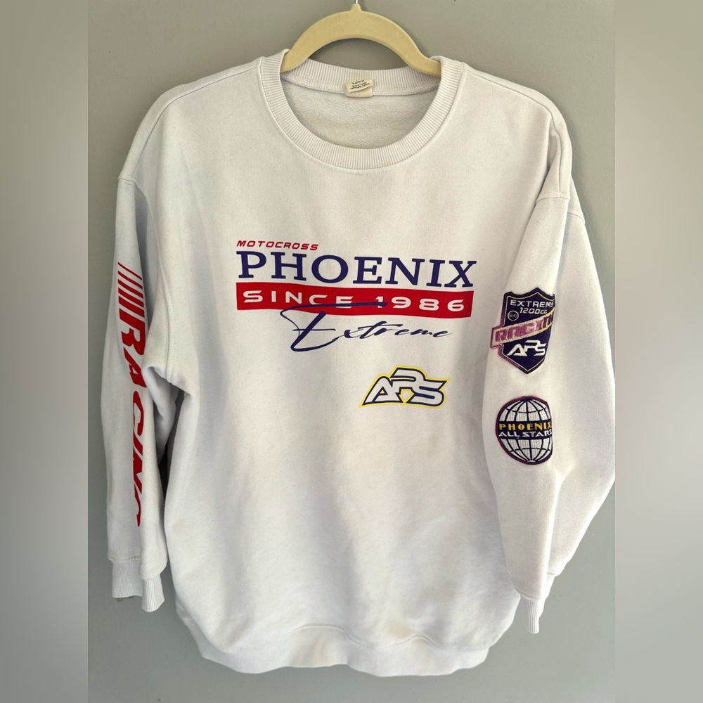 Urban Outfitters White Motocross Racing Sweatshirt